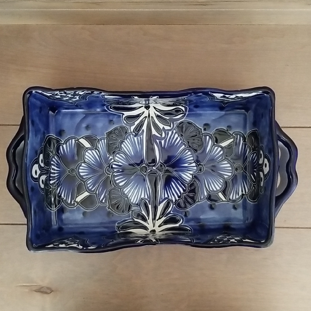 Blue Floral Baking Dish Hand Crafted in Mexico